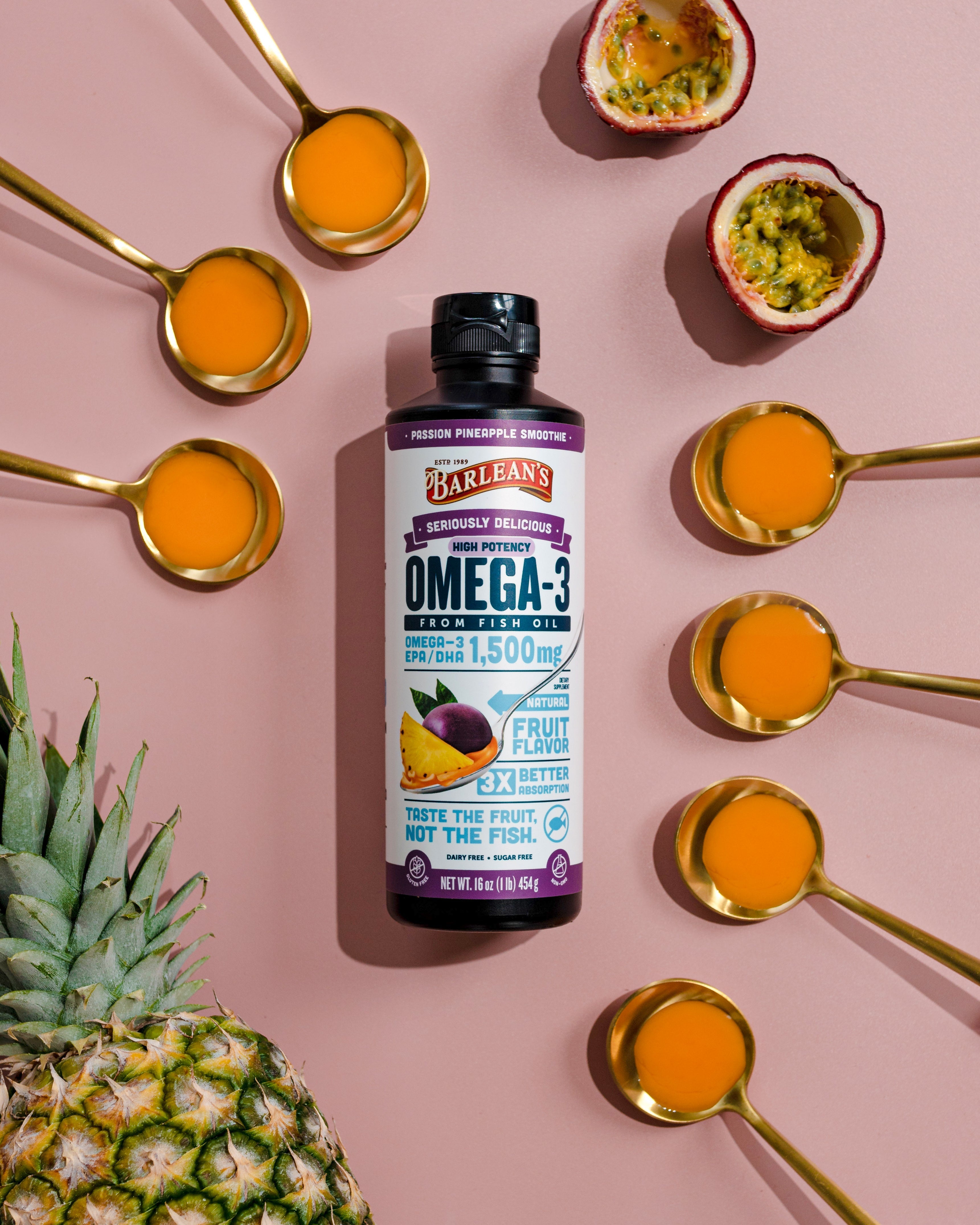 Barleans passion pineapple flavored liquid fish oil for brain and heart support