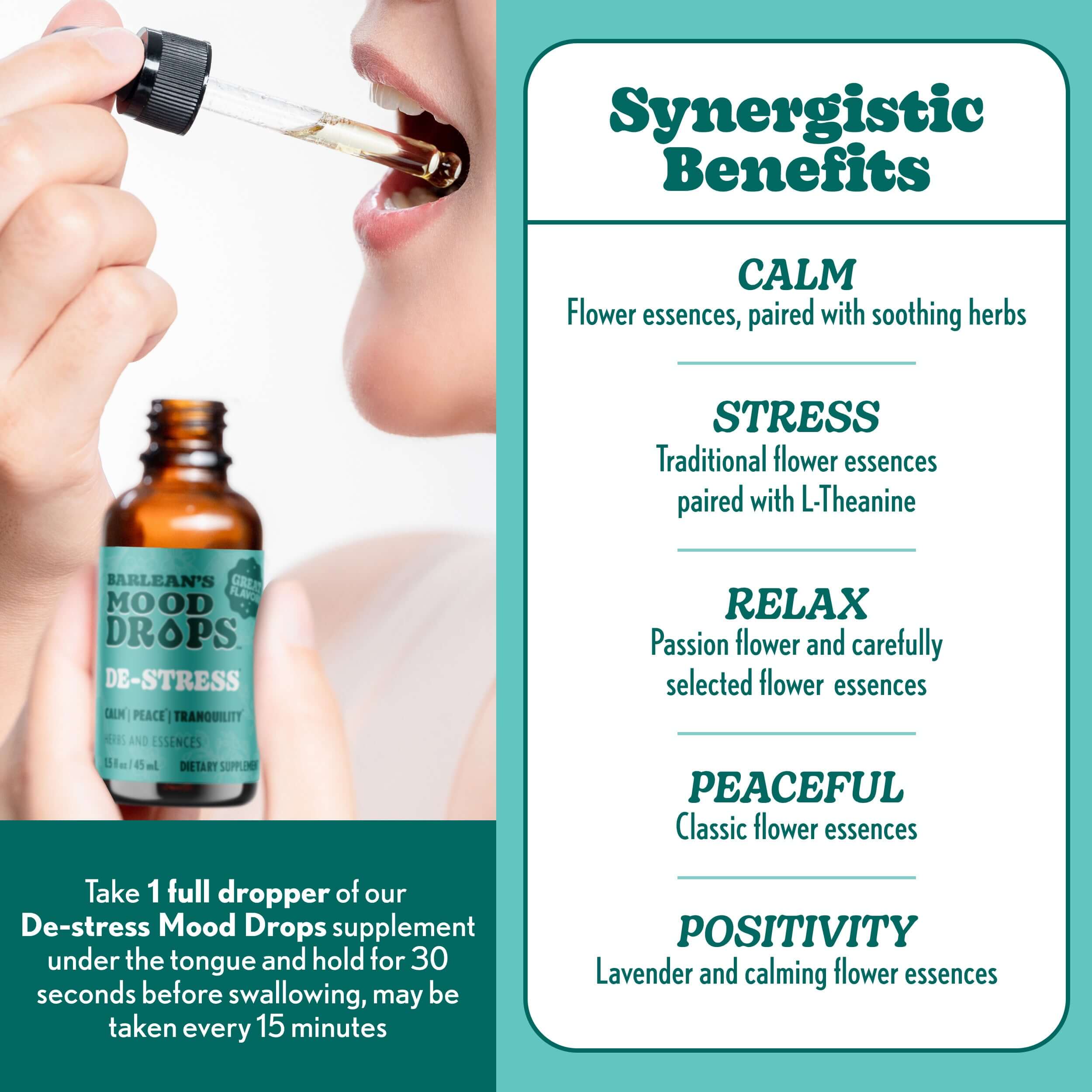 De-Stress Mood Drops with flower essences for natural mood balance and stress resilience.