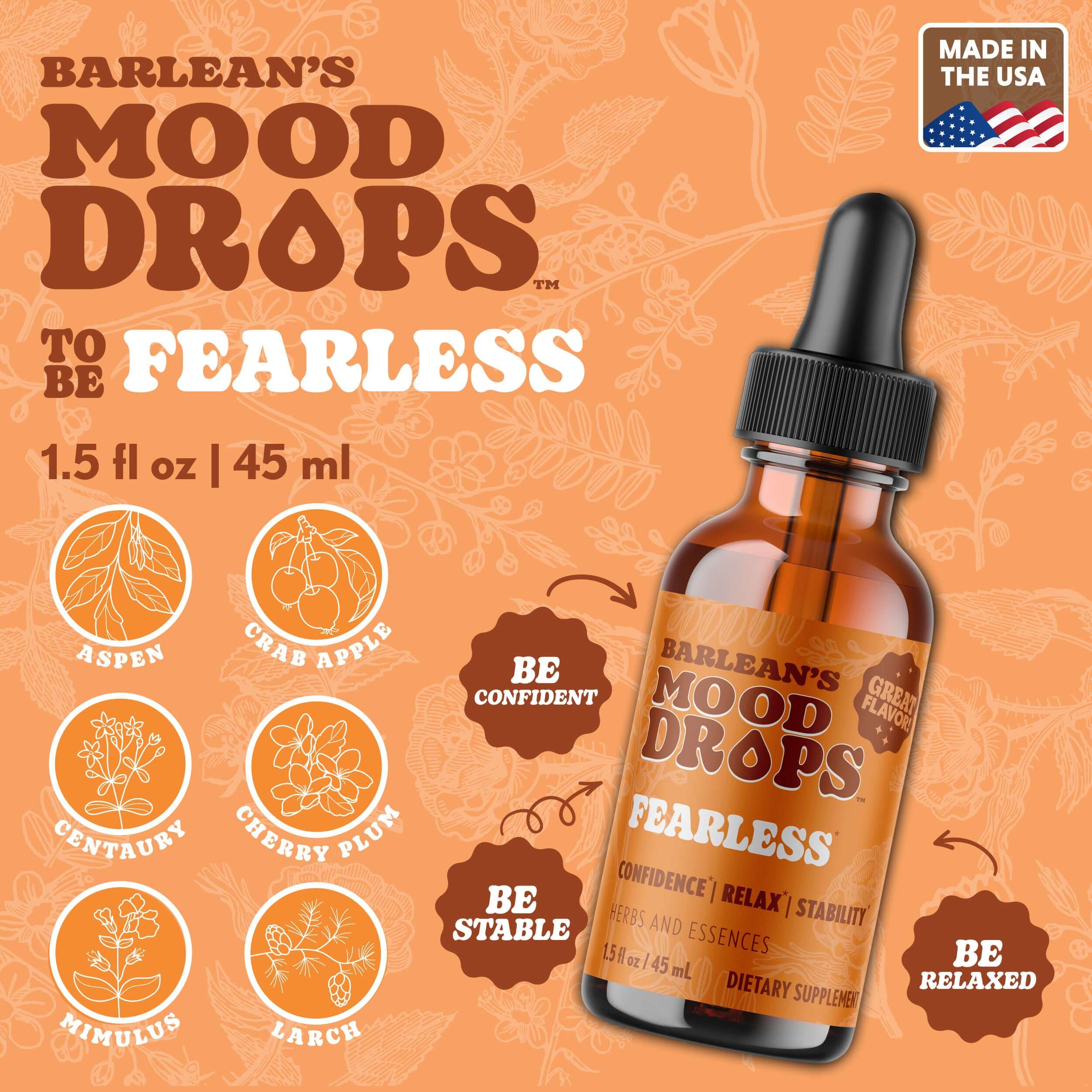Fearless Mood Drops bottle featuring flower essences for natural mood balance and emotional wellness.