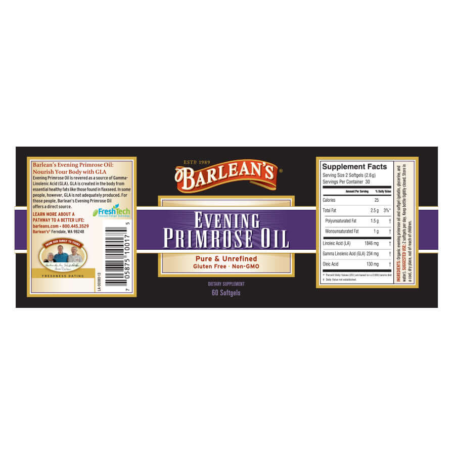 Cold-pressed GLA supplement – Barlean’s softgel full label