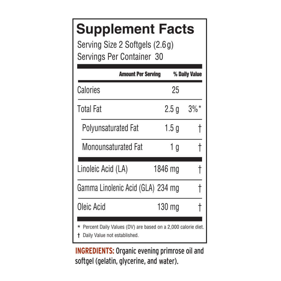 Barlean’s softgel supplement – Evening Primrose Oil 1300mg supplement facts