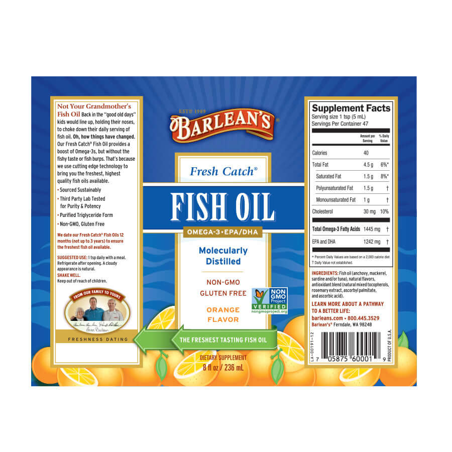 Fresh Catch® Orange Fish Oil | Omega-3 Liquid SupplementBalanced Stress Response,Brain Function Support,Eye Health,Happy Heart,Liquid,Mood Lift