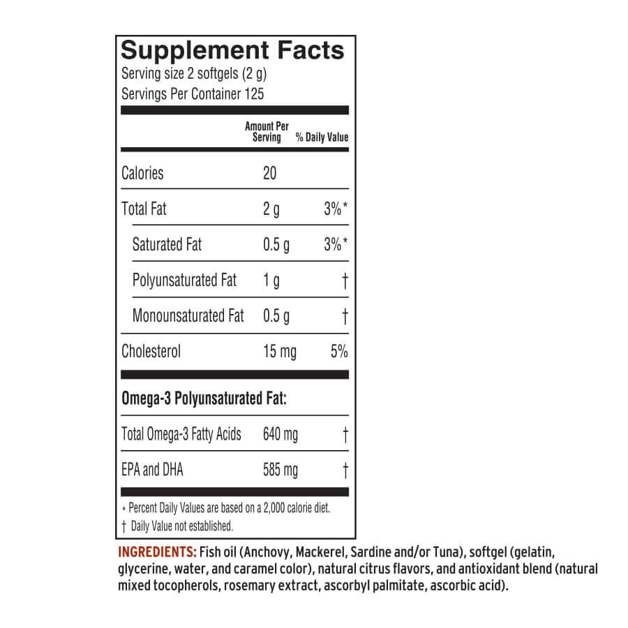 Barlean’s EPA DHA fish oil in glass bottle supplement facts