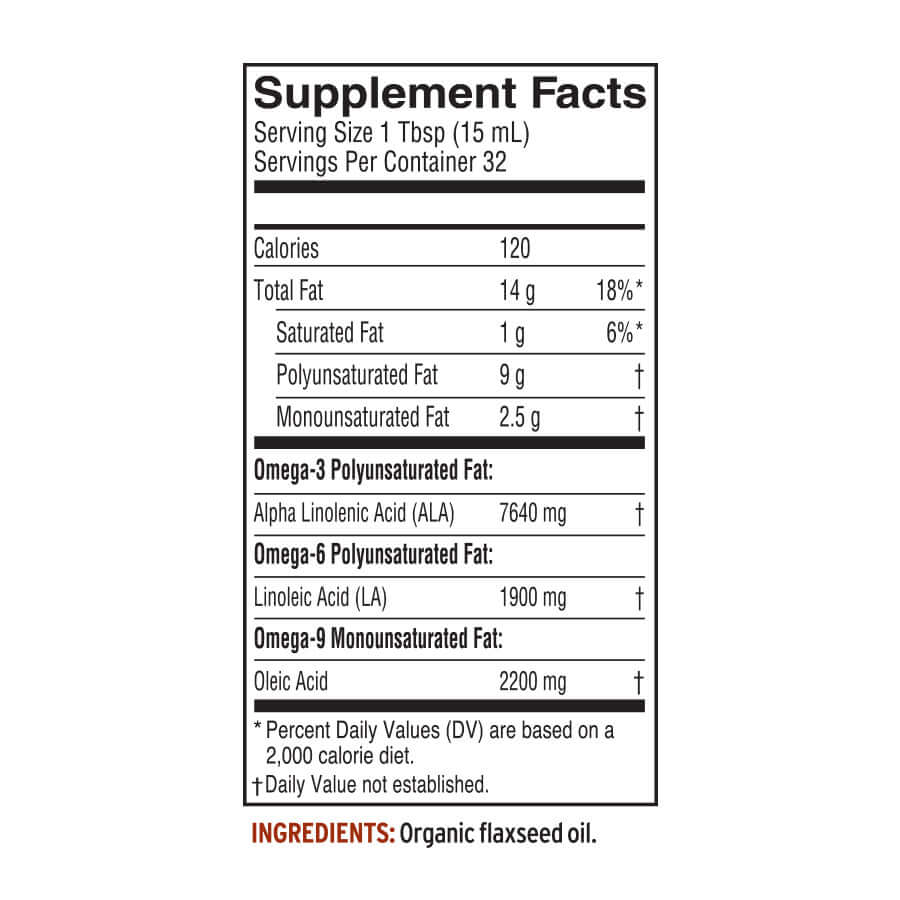 Organic Fresh Flax Oil Omega-3 ALA Supplement facts