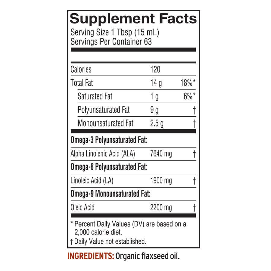 Organic Fresh Flax Oil Omega-3 ALA Supplement facts