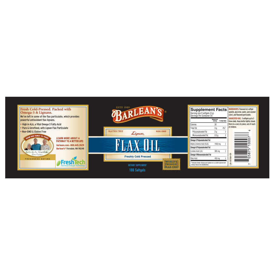 Vegan flaxseed oil softgels for daily use full label