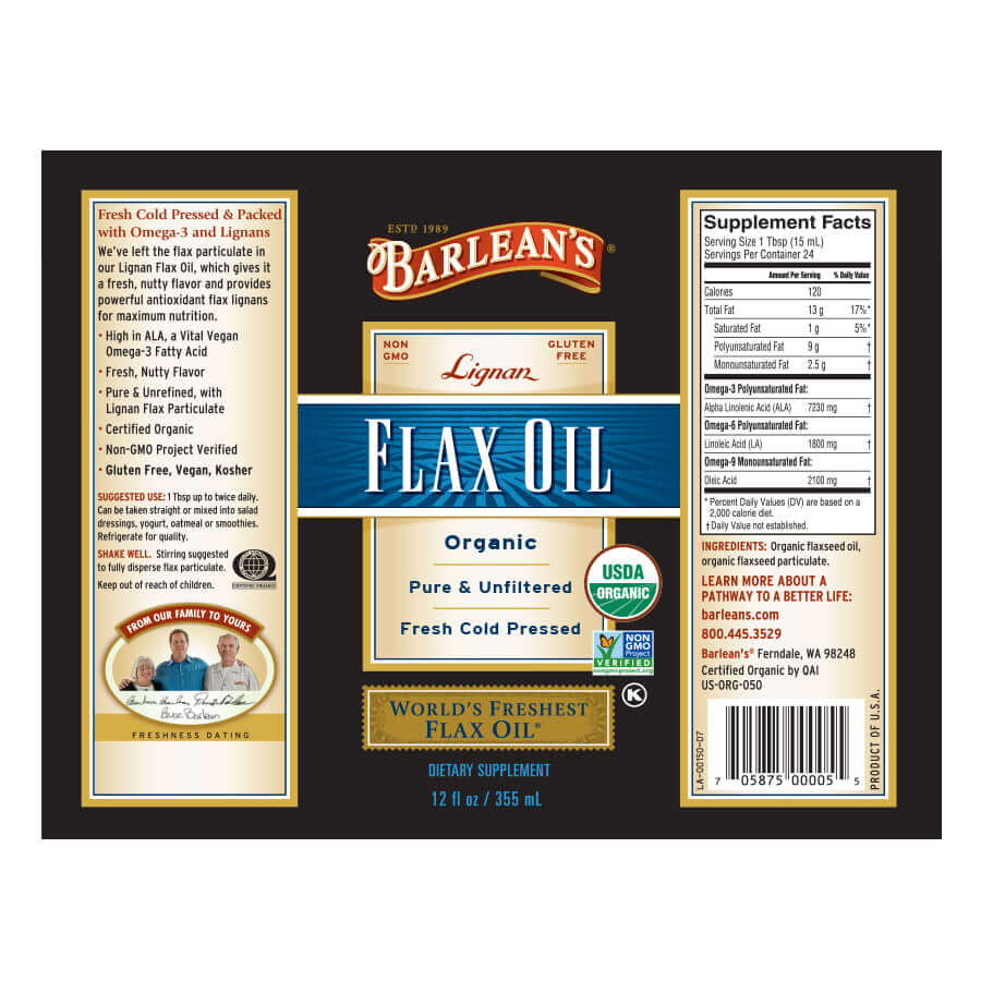 Cold-pressed flax and borage oil liquid supplement full label