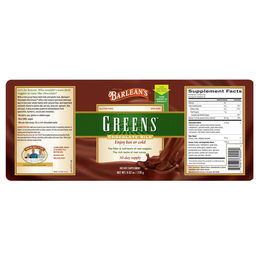 Barlean’s antioxidant greens blend for daily use full label