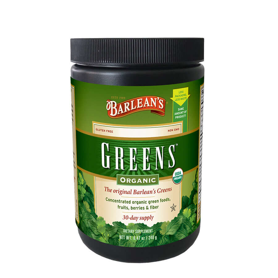 Barlean’s Organic Greens Powder container