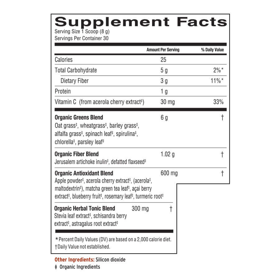 Organic Greens™ Powder Antioxidant-Rich Superfood supplement facts