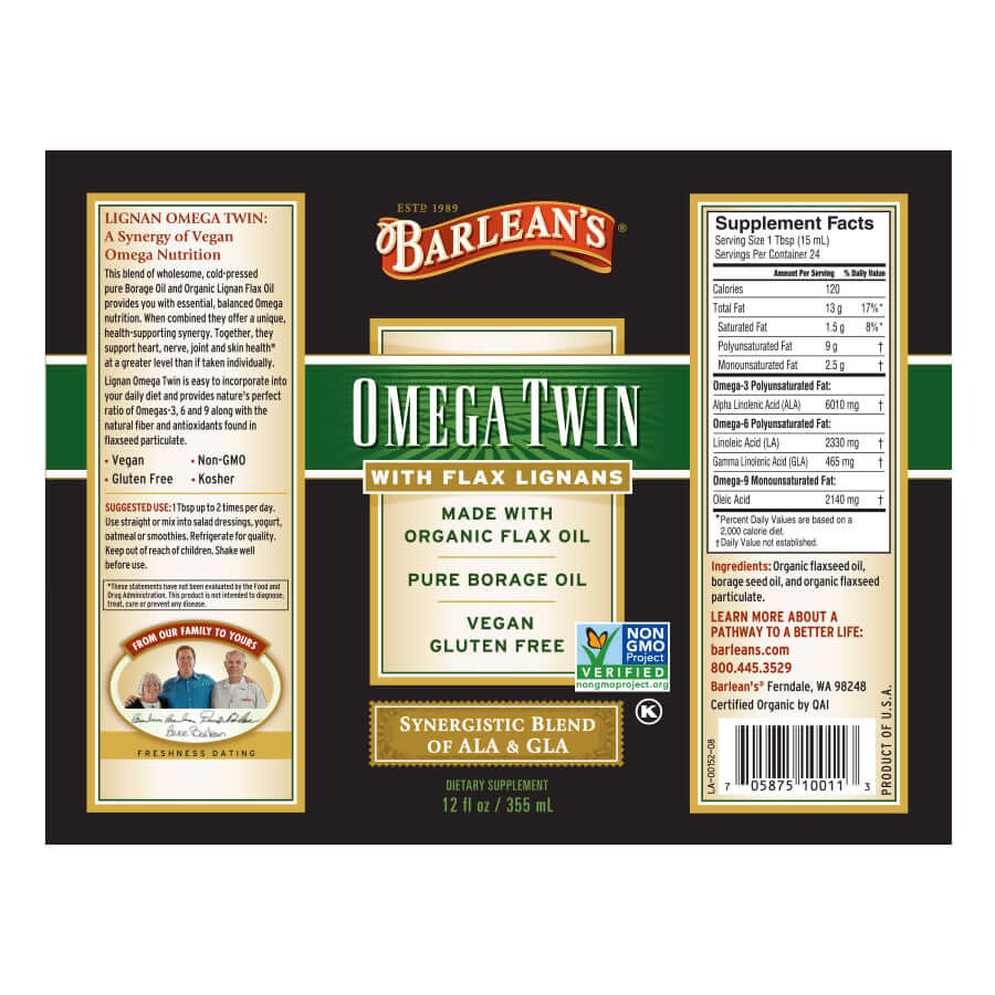 Vegan omega-3-6-9 oil with lignans full label