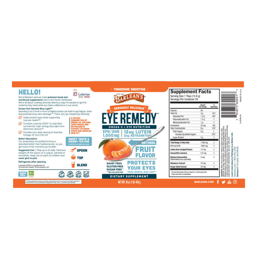 Creamy vision supplement with no fishy aftertaste full label