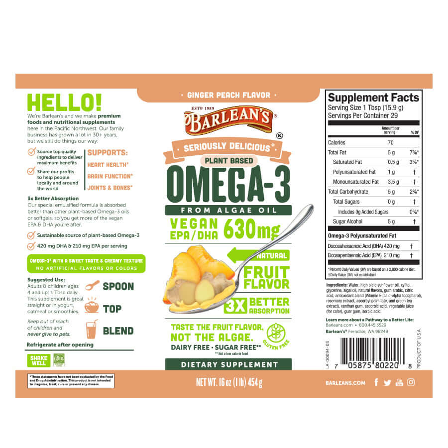 Algae Oil Ginger Peach Swirl full label