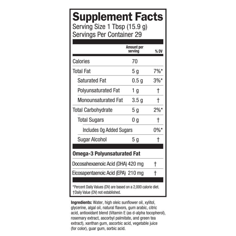 Omega-3 liquid Algae Oil Ginger Peach Swirl supplement facts