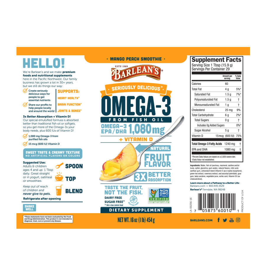 Mango Peach Fish Oil + D3 full label