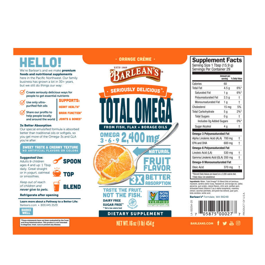 orange creamsicle flavored omega supplement label
