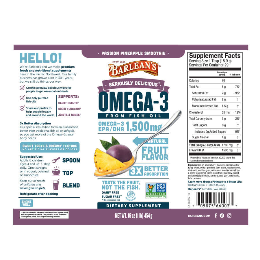 Tropical flavored fish oil without the fishy taste full label