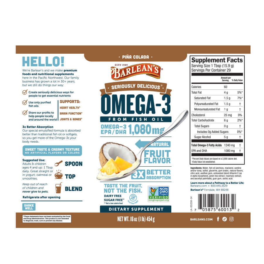 Piña Colada Fish Oil full label