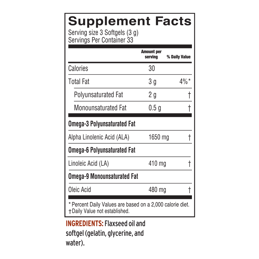 Fresh Flax Oil Vegan Softgels by Barlean’s - Plant-Based Omega-3 Supplement Facts