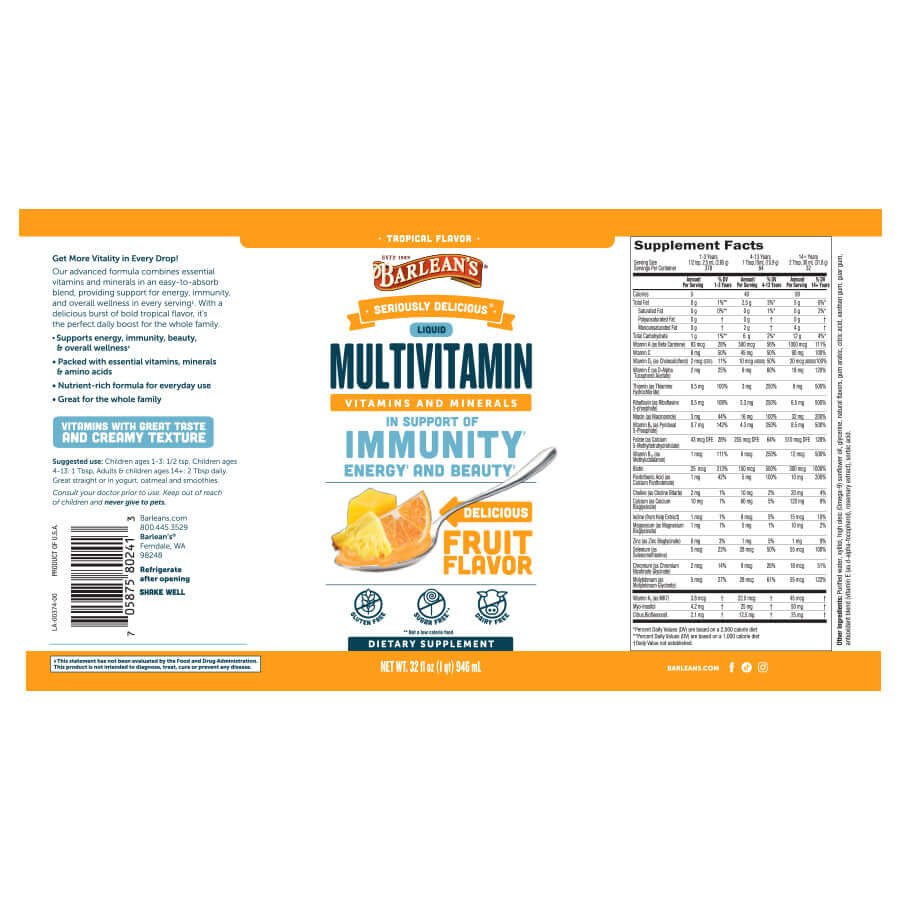 Emulsified Liquid Tropical Multivitamin Full Flat Label