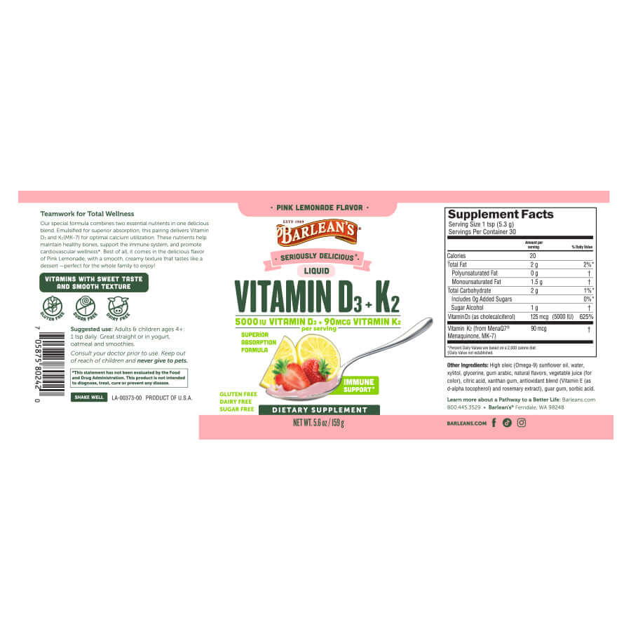 Vitamin D3 + K2 Liquid Drops full label