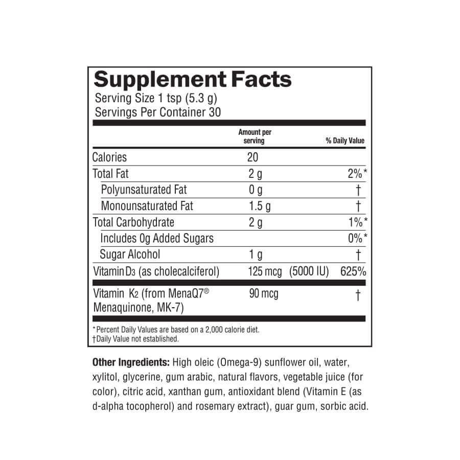 Vitamin D3 + K2 Liquid Drops supplement facts