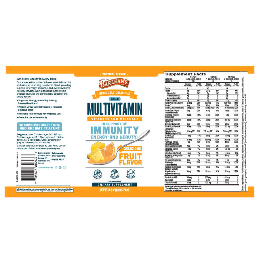 Emulsified Liquid Tropical Multivitamin Full Flat Label