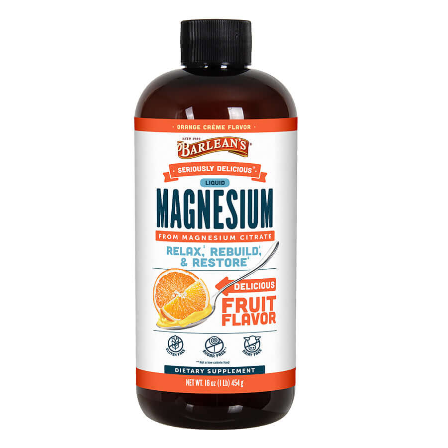 Orange Crème Liquid Magnesium - A creamy orange flavored liquid magnesium citrate for relaxation and wellness support.
