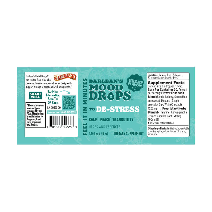 De-Stress Mood Drops full label