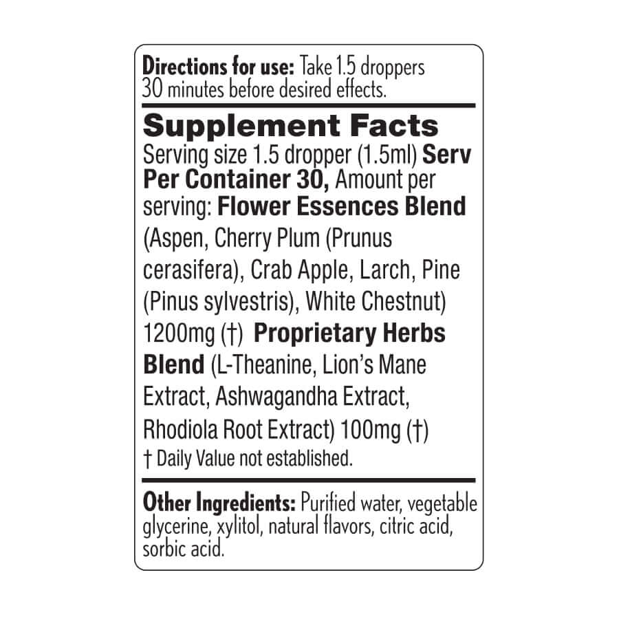 Supplement facts for Thrive Mood Drops – herbal and flower essence blend