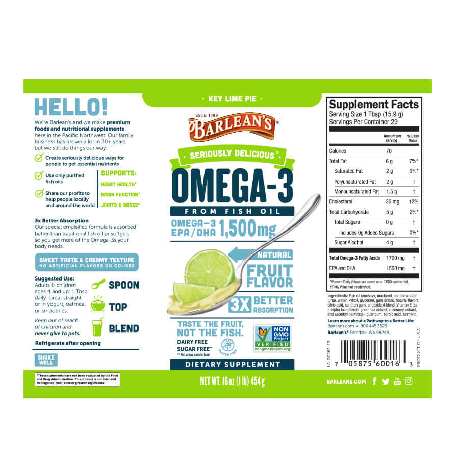 Key Lime Pie Fish Oil full label
