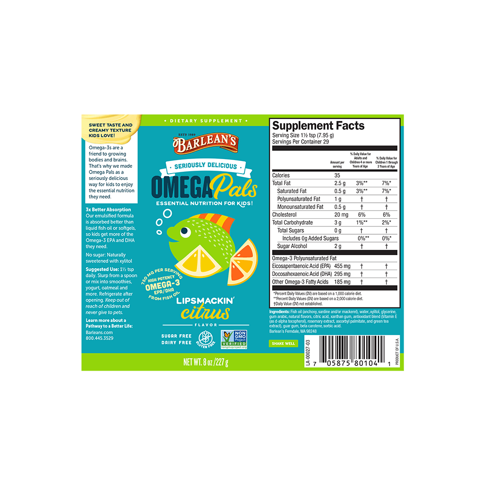 Kids' Fish Oil Omega Pals Fish Oil Supplements Citrus Flavor