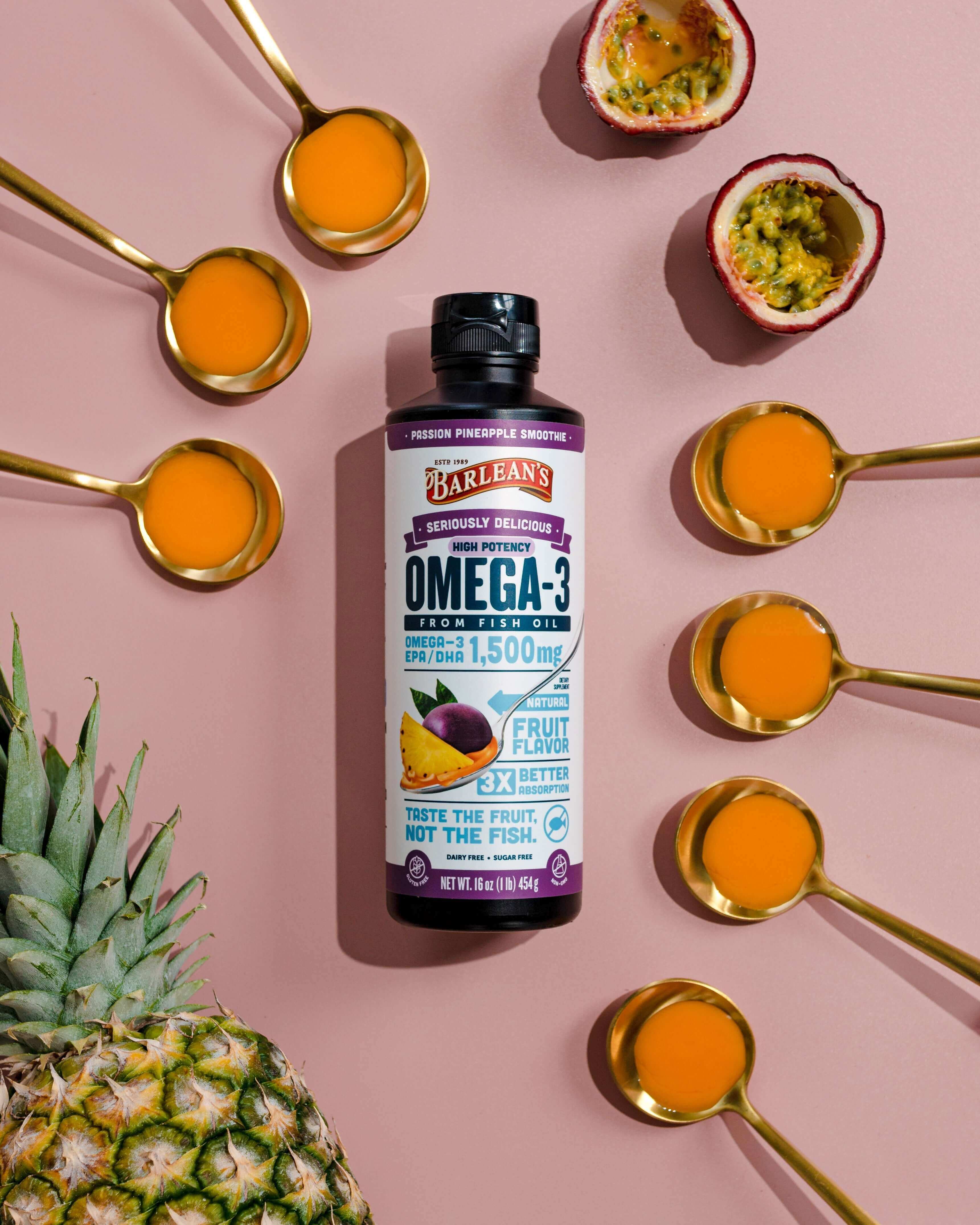 Barleans passion pineapple flavored liquid fish oil for brain and heart support