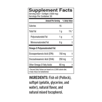 Orange-flavored fish oil supplement by Barlean’s supplement facts