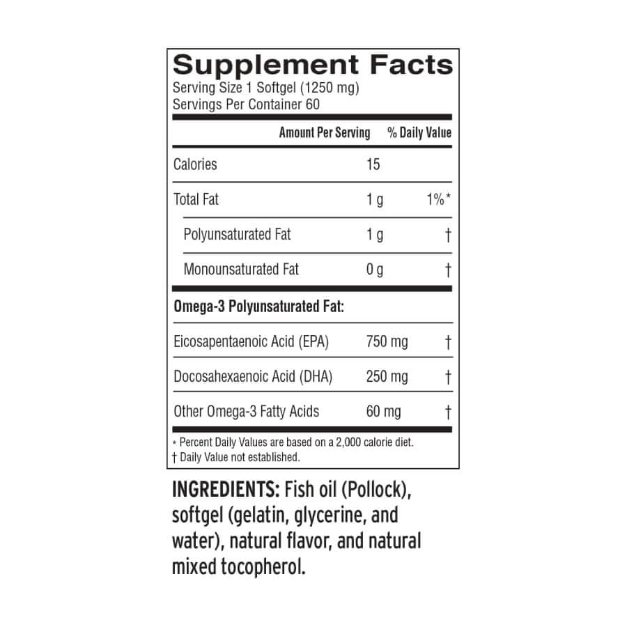 Orange-flavored fish oil supplement by Barlean’s supplement facts
