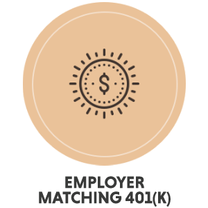 An icon of a coin with text: Employer Matching 401K