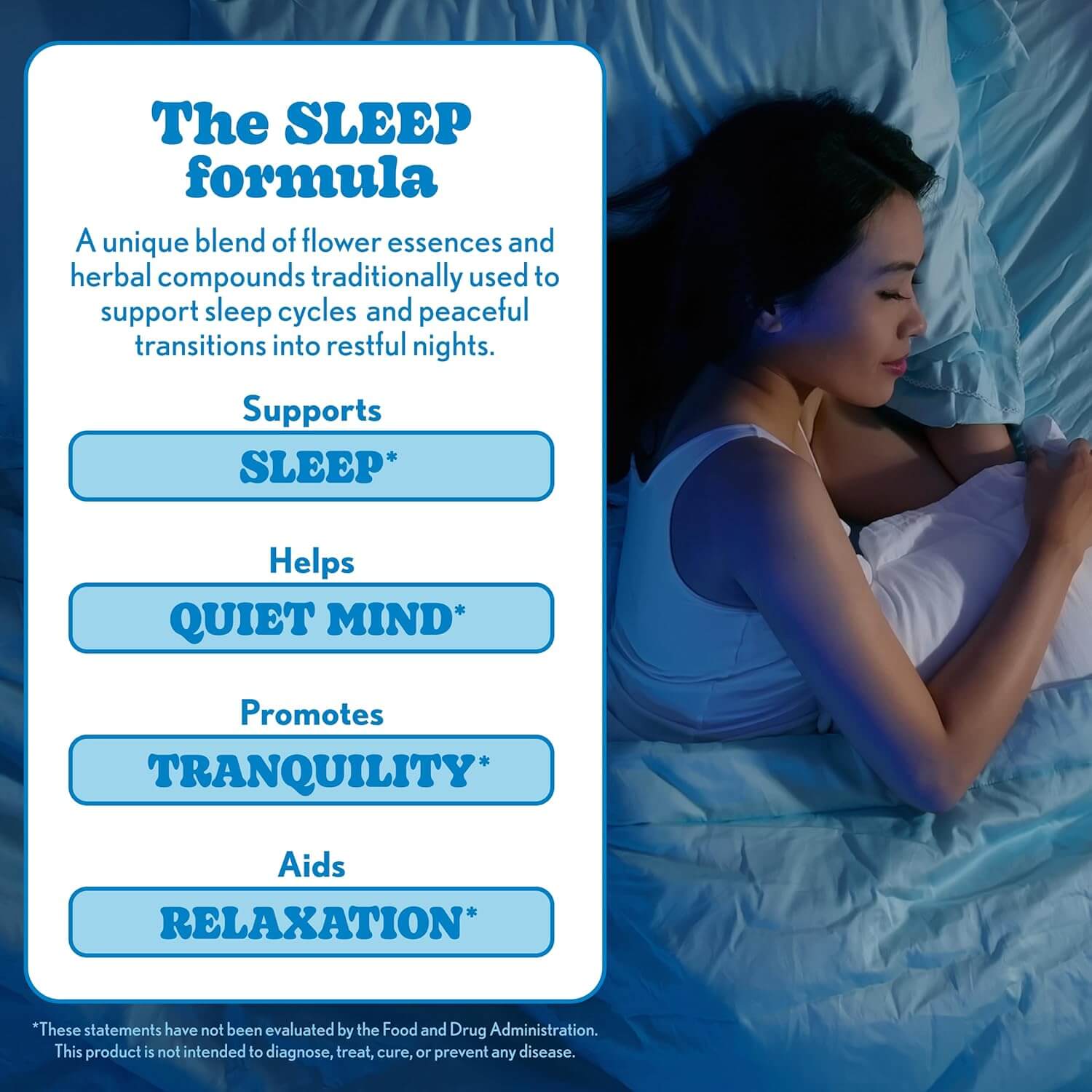 Mood support drops for nighttime use on bedside table