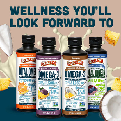 Barlean’s Piña Colada Fish Oil and other omega-3 supplements for brain and heart health.