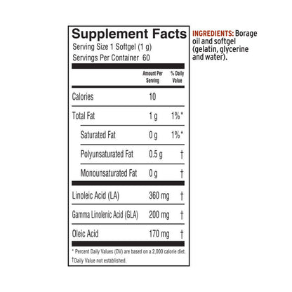 Barlean’s GLA-rich borage softgels – 60 count supplement facts