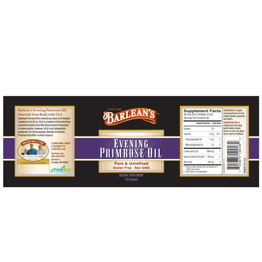 
                                
                                    Cold-pressed GLA supplement – Barlean’s softgel full label
                                
                            