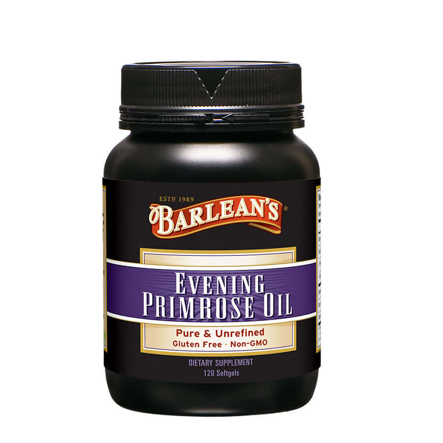 
                                
                                    Barlean’s Evening Primrose Oil Softgels – bottle front
                                
                            