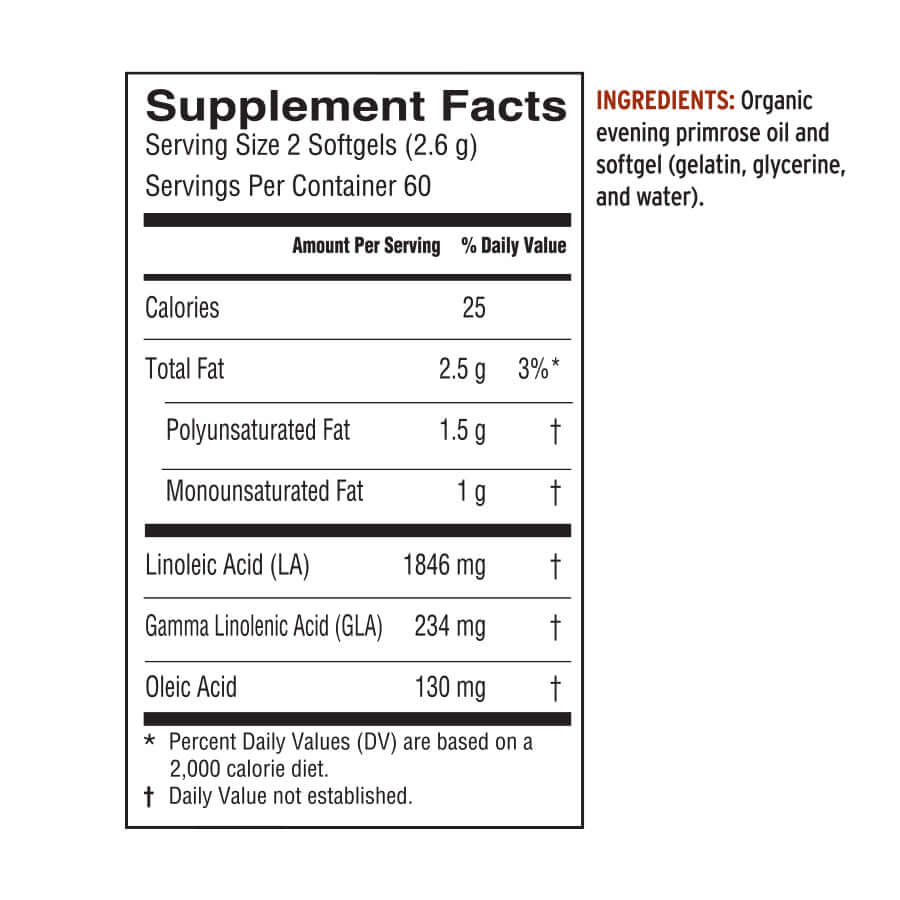 
                                
                                    Barlean’s softgel supplement – Evening Primrose Oil 1300mg supplement facts
                                
                            