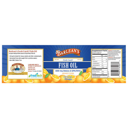 Omega-3 liquid fish oil with orange citrus flavor full label