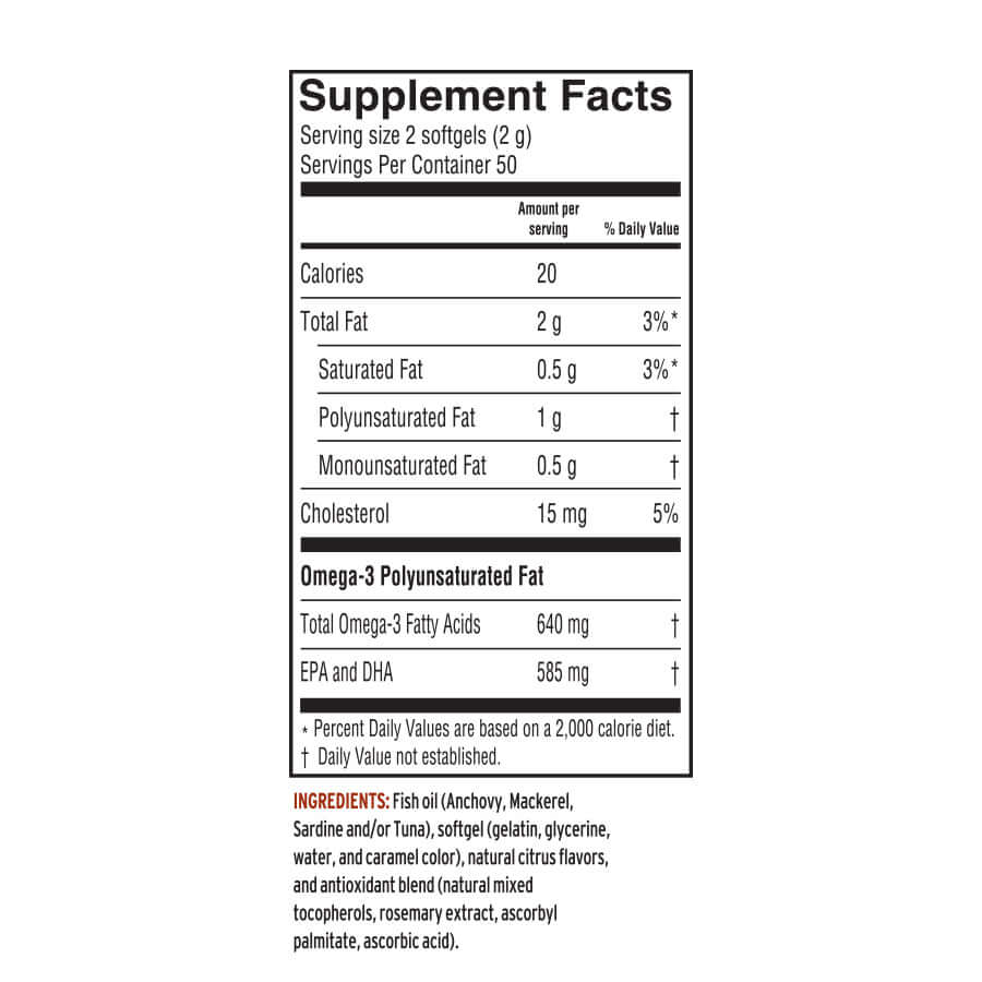 Barlean’s EPA DHA fish oil in glass bottle supplement facts