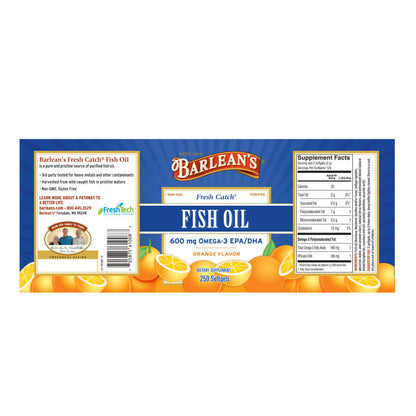 Omega-3 liquid fish oil with orange citrus flavor full label
