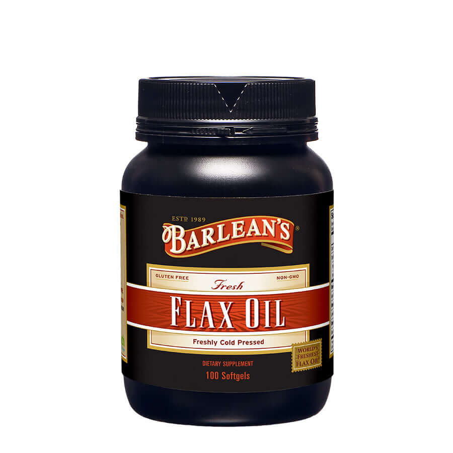 Barlean’s Fresh Flax Oil Softgels bottle – plant-based omega-3s