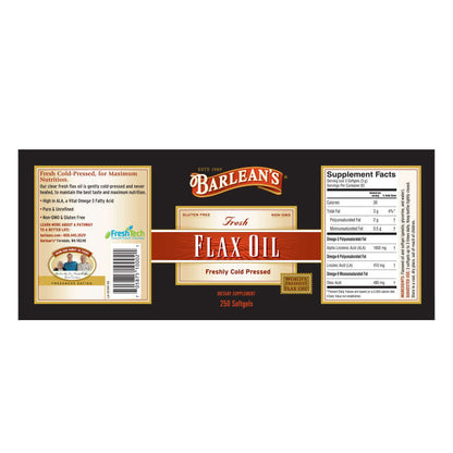 Organic flaxseed oil capsules for daily omega-3 intake full label