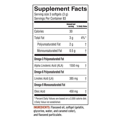 Barlean’s flax oil supplement in capsule form supplement facts