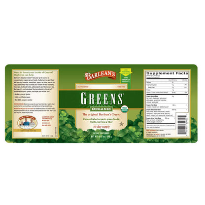 Organic greens drink for energy and digestion full label