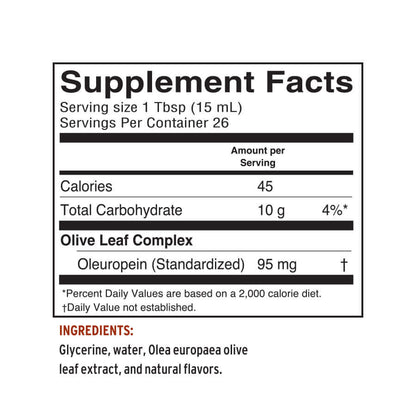Unflavored olive leaf oil immune support supplement facts